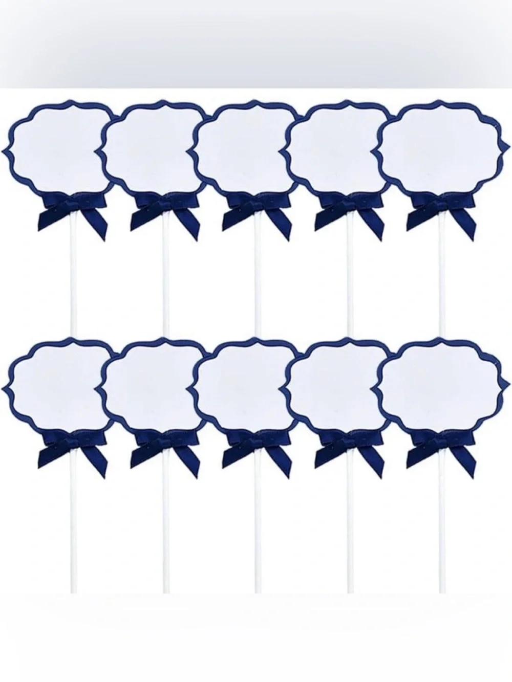 💞 New Pack of 10 White & Navy Blue Buffet Food Label Cupcake Toppers
